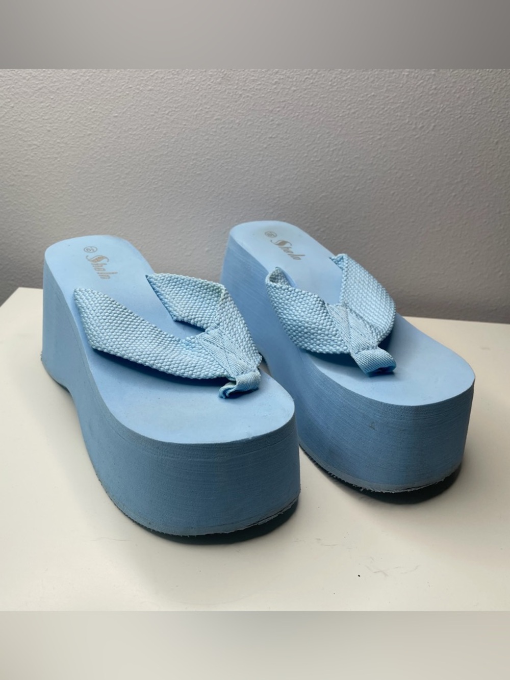 light blue chunky platform sandals, size 6.5 / 37